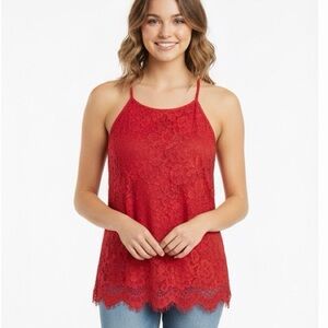 No Boundaries NWOT Stretchy Red Lace Sleeveless Halter Top Blouse Lined